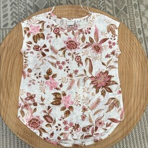 Rachel Zoe Linen Top with Pink and Brown Floral Design